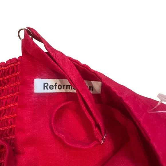 NWOT reformation cherry red linen sun dress slip dress button front pockets 8 $1 - Picture 4 of 6